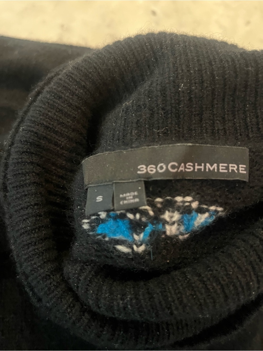 360 Cashmere Men’s Black Turtleneck Sweater with Blue Detail